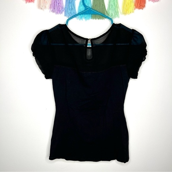 Express Black Short Sleeve Mesh Formal Dressy Business Casual Blouse Extra Small - Picture 9 of 12